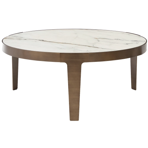 Element Coffee Table in Stone Look Ceramic & Brushed Bronze